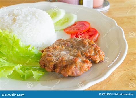 Pork steak with rice stock image. Image of rice, meat - 43923863