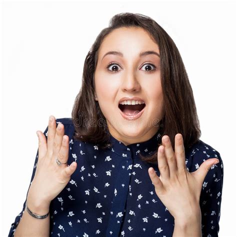 Surprised And Joyful Woman With A Smile Looking At The Camera Close Up