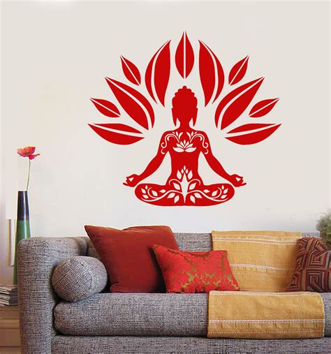 Vinyl Wall Decal Buddhism Yoga Buddha Lotus Pose Flower Stickers Uniqu