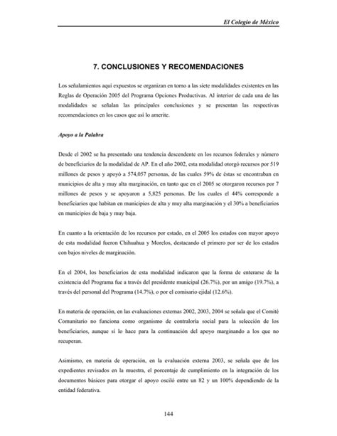 Conclusiones Y Recomendaciones El Colegio De M Xico