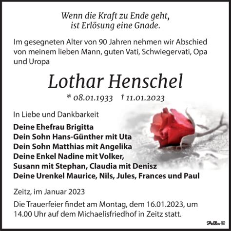 Traueranzeigen Von Lothar Henschel Abschied Nehmen De