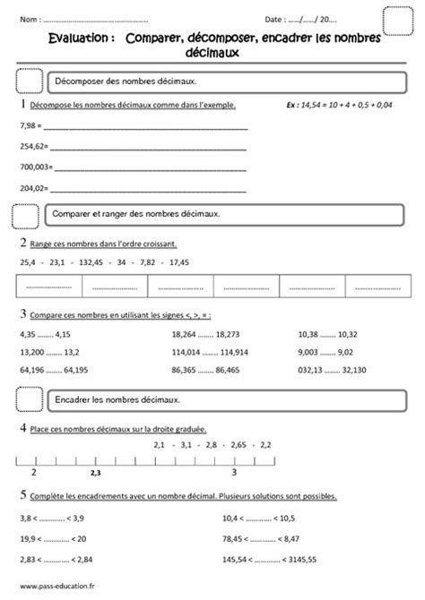 Nombres D Cimaux Cm Evaluation Comparer D Composer Encadrer