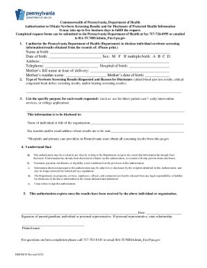 Fillable Online Newborn Screening Release Request Form Fax Email