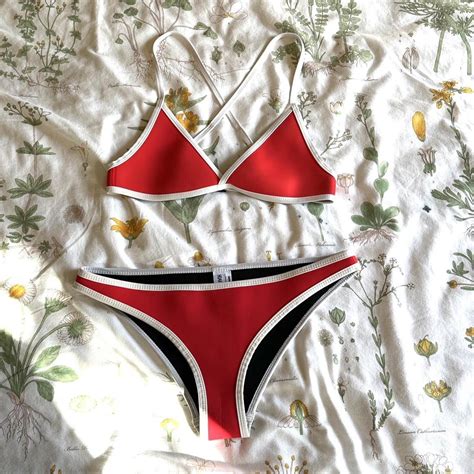 Hoaka Swim Hawaii Red Neoprene Bikini Set Such A Depop