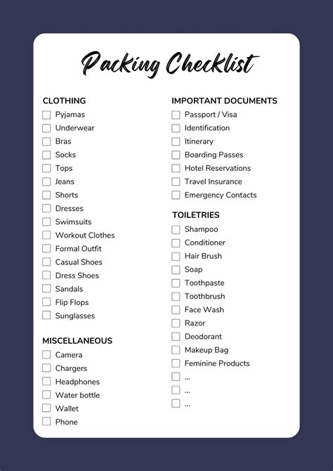 Printable Modern Trip Packing List Checklist, Travel Checklist ...