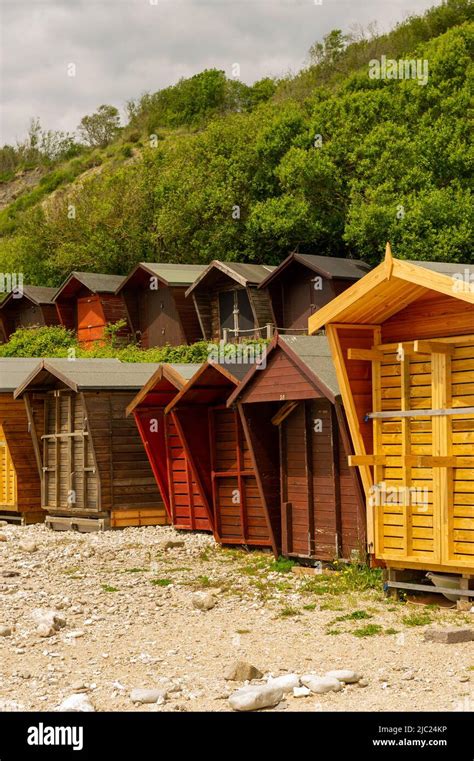 Beach Huts On The Seafront At Lyme Regis Dorset England Stock Photo