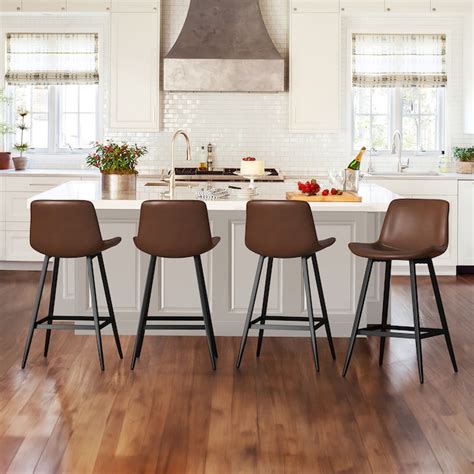 Lue Bona Set Of 4 Dark Brown 26 In H Counter Height Upholstered Metal Bar Stool In The Bar