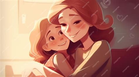 Premium Ai Image A Cartoon Of A Girl Hugging Her Mother