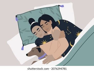 Top View Lesbian Couple Sleeping Their Stock Vector Royalty Free Shutterstock