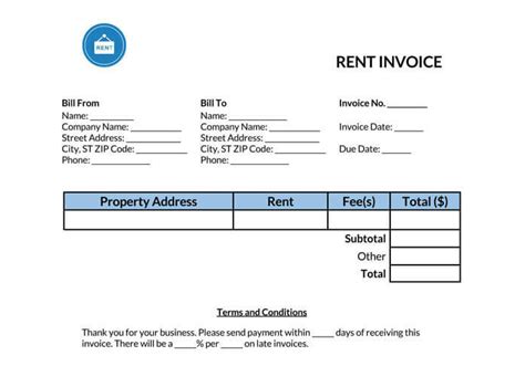 Free Rent Invoice Template Word