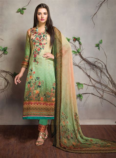 Green Cotton Pakistani Style Suit 89824 Fashion Dresses Casual