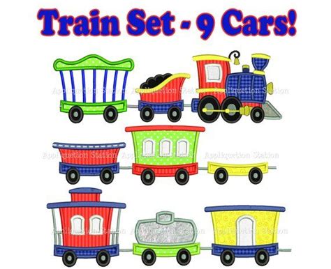 Train Full Set Engine Tender Caboose Cars Set Of 9 Applique Etsy Machine Embroidery Designs