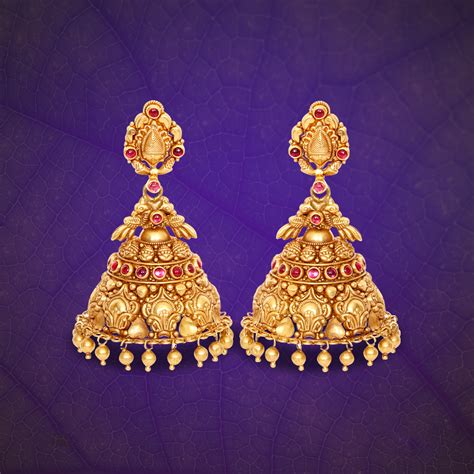 22K Gold Antique Jhumka From GRT Jewellers South India Jewels