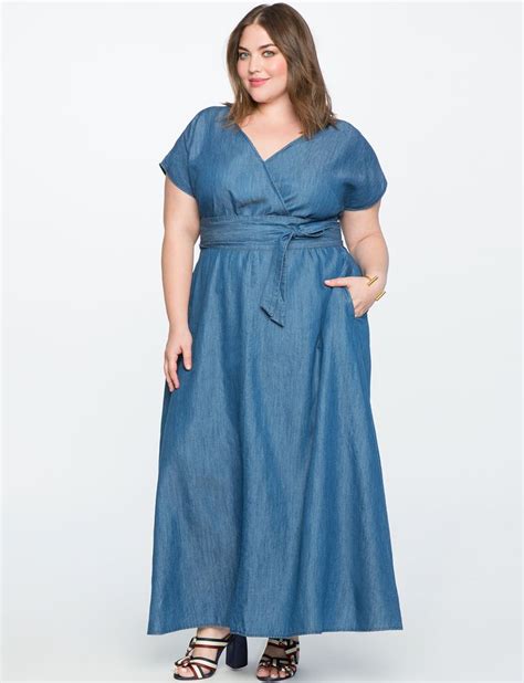 Chambray Wrap Maxi Dress Womens Plus Size Dresses Eloquii Maxi