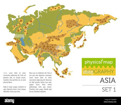 Flache Asien Physische Karte Konstruktor Elemente Auf Wei Isoliert