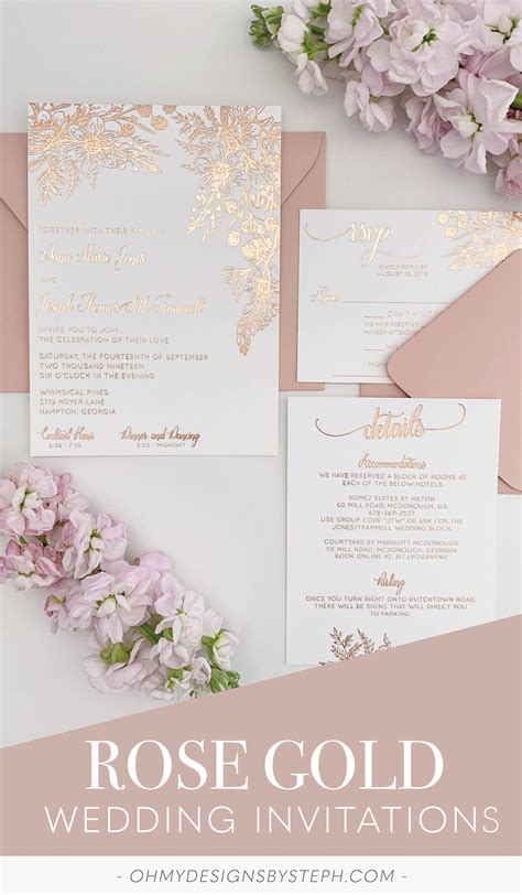 Rose Gold Wedding Invitations With Metallic Foil Stamping Unique