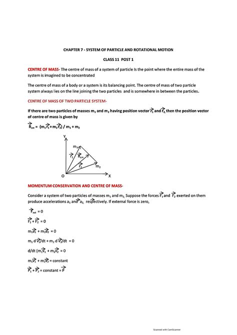 Solution System Of Particles And Rotational Motion Centre Of Mass