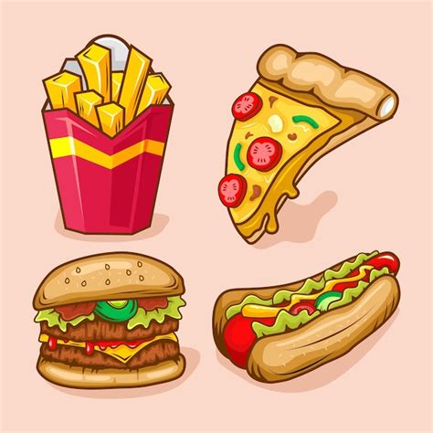 Premium Vector Set Of Cartoon Fast Food Illustratio