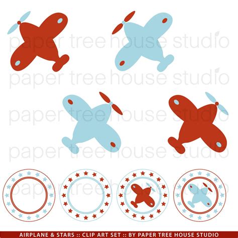 Airplane Clip Art. Vintage Airplane Clipart. Airplane PNG. Star Clipart ...