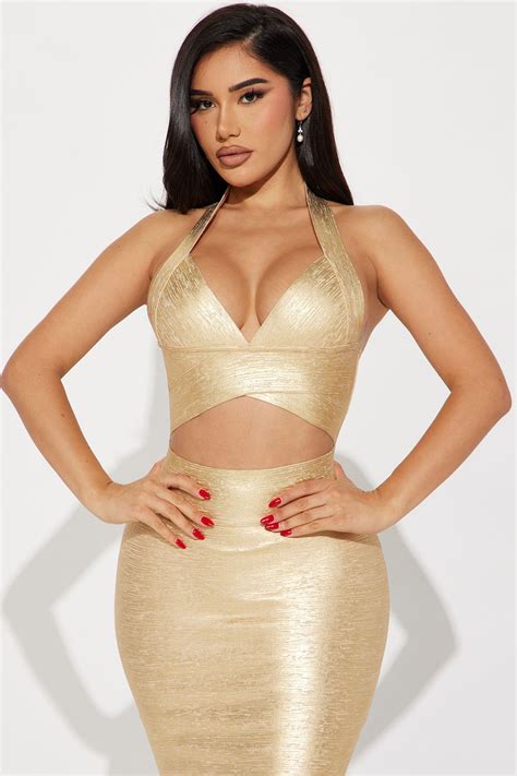 Maya Bandage Midi Dress Gold Fashion Nova Dresses Fashion Nova