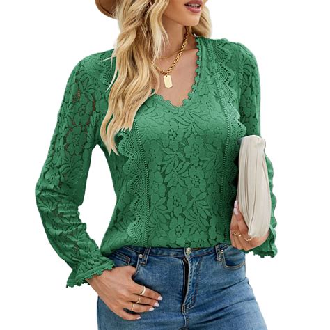 Loose Lace Floral Long Sleeve Elegant Women Blouse Autumn Spring V Neck Fashion Ebay