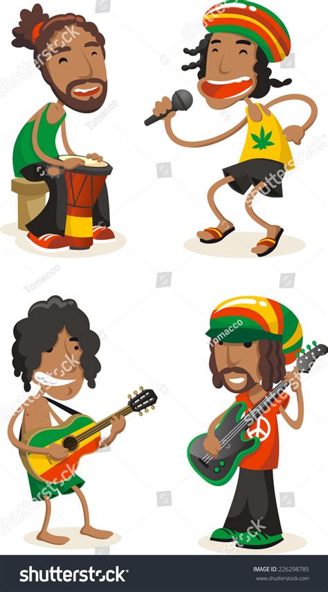 Reggae Musicians Cartoon Set Stock Vector Royalty Free 226298785