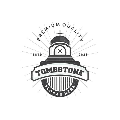 Tombstone Logo Tomb Cemetery Cross Vector Vintage Label Retro Badge