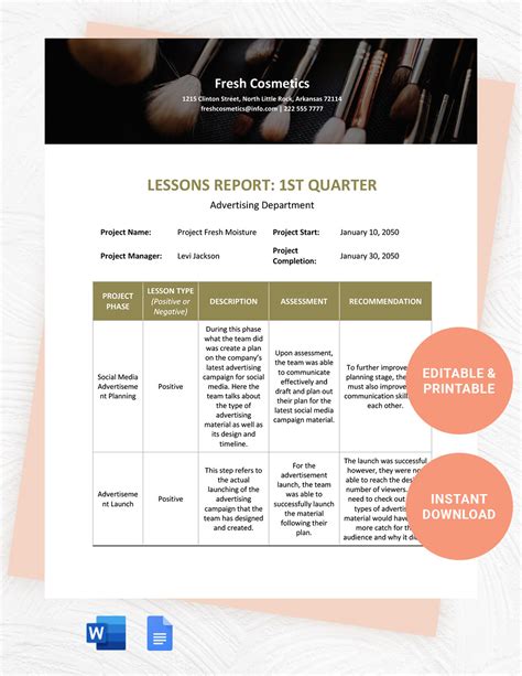 Lessons Learned Report Template in Word, Google Docs - Download | Template.net