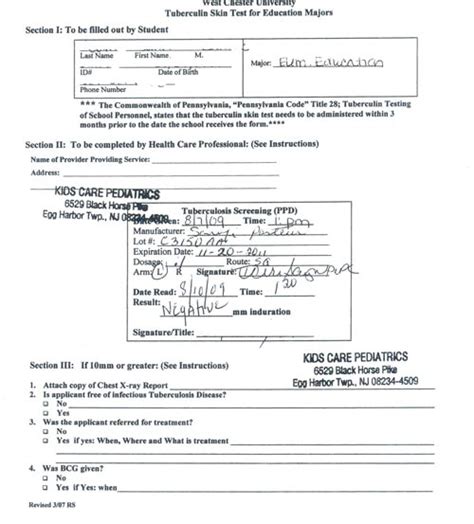 Printable Form Monitoring Employment 2 Step Mantoux Test For Nurses