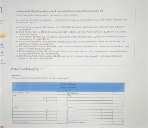 Solved Problem 6 4A Algo Preparing A Bank Reconciliation Chegg