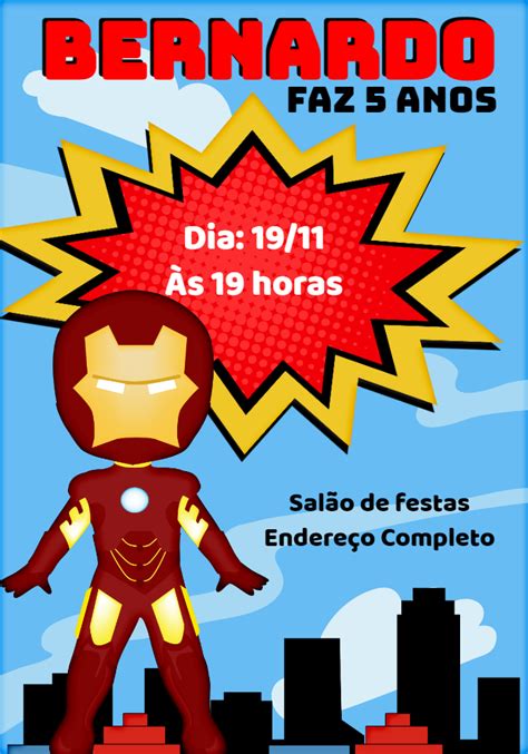 Convite aniversário Homem de Ferro Cute Baby Edite grátis nosso