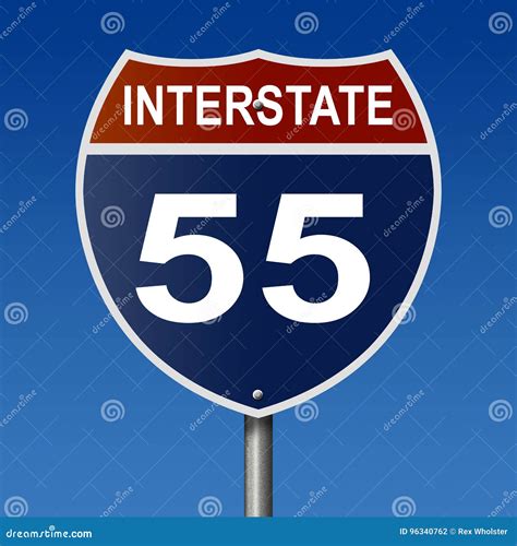 Highway Sign for Interstate 55 Stock Illustration - Illustration of