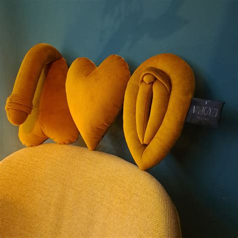 Funny Golden Wedding Gift Vulva Penis And Heart Pillow Set Inch