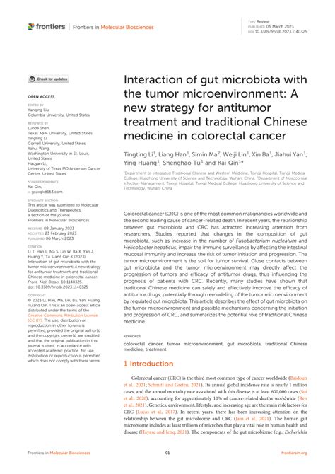 Pdf Interaction Of Gut Microbiota With The Tumor Microenvironment A New Strategy For