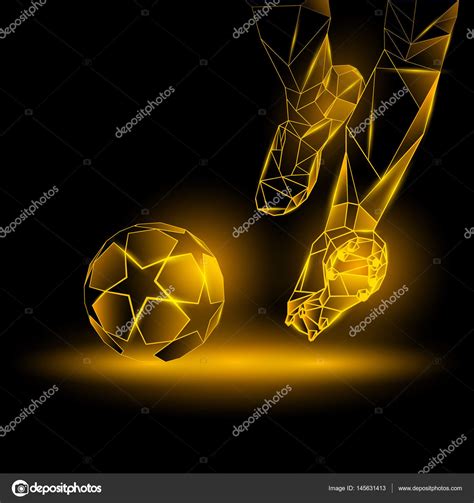 Polygonal Football Kickoff Illustration Soccer Player Hits The Ball