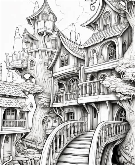 Premium Photo A Drawing Of A Castle With A Staircase Going Up To It