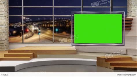 News Tv Studio Set Virtual Green Screen Background Loop Stock Video