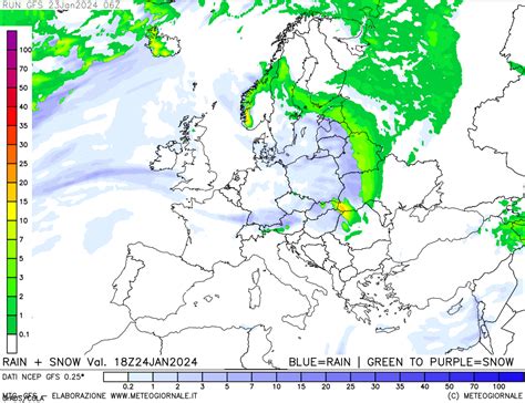 Modello Meteo Gfs Focus Europa Mappa Precipitazioni Totali E Nevose