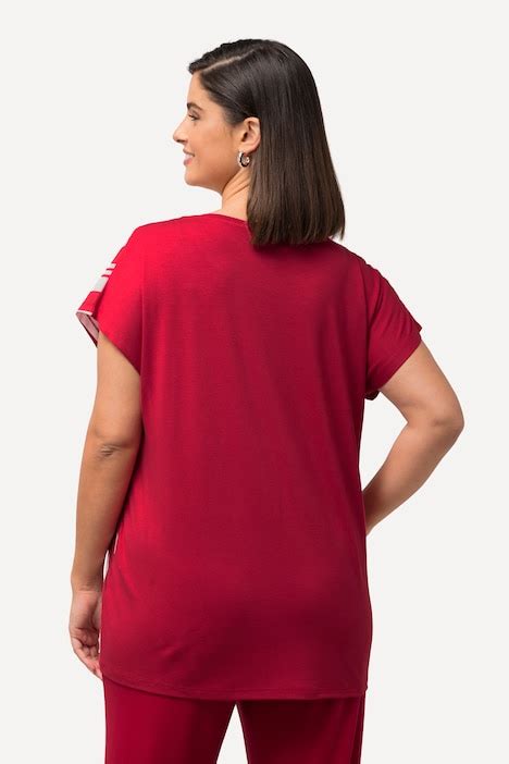 Mixed Stripe Cap Sleeve Tee Red Ulla Popken