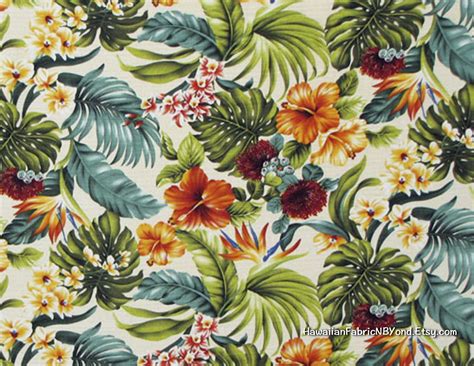 Barkcloth Floral Fabric Hibiscus Bird Of Paradise And Plumeria