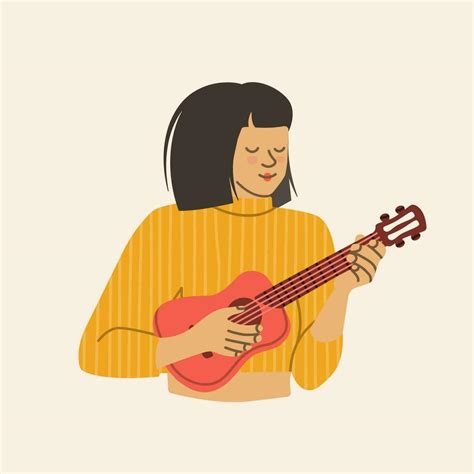 Woman Musician Girl With A Small Guitar Happy Woman In Plays Ukulele