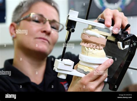 Laboratorio dental técnico dental en el trabajo haciendo puentes