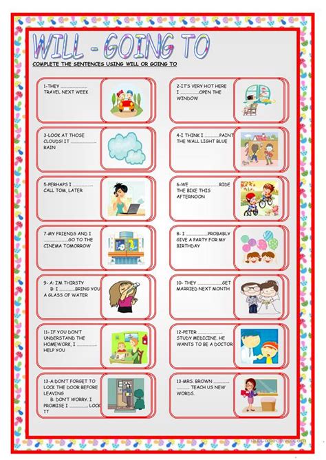 Atividades Will E Going To - WILL or GOING TO | Will grammar exercises, Will shall worksheet, Will ...