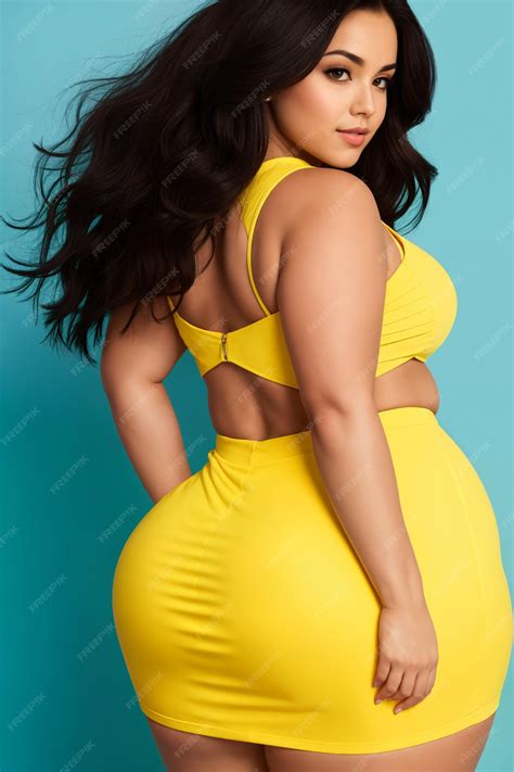 Premium Ai Image Beauty Curve Plus Size Fat Woman In A Yellow Mini