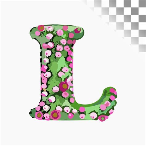 L Diseño de letras fuente elegante cactus verde con flores rosas