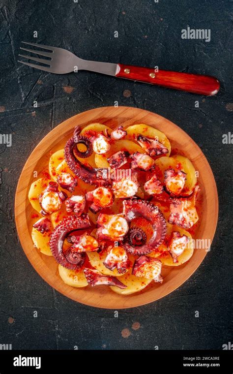 Pulpo A La Gallega Spanish Octopus Snack Galician Dish Shot From