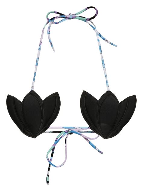 PUCCI floral appliqué Bikini Top Black FARFETCH