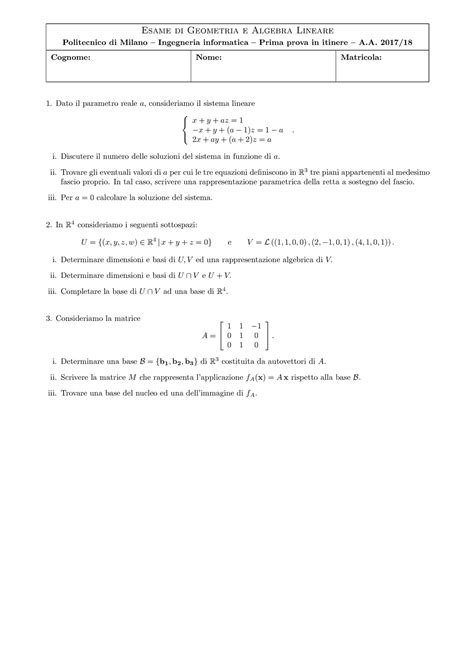 Esami Temi D Esame Con Soluzioni Esame Di Geometria E