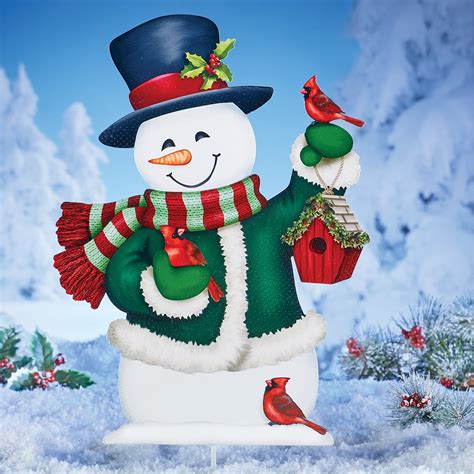 Cardinal Snowman Yard Stake Outdoor Holiday Decoration Collections Etc