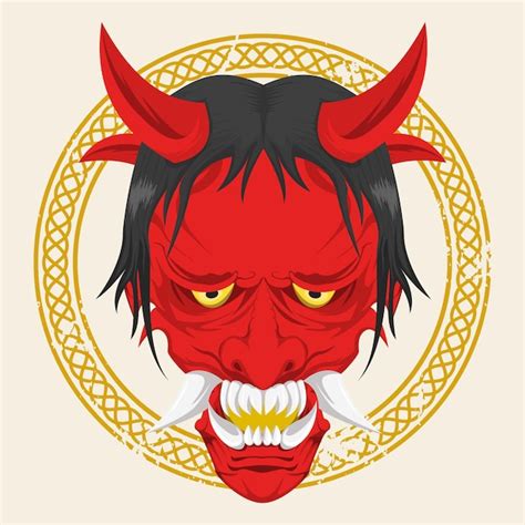 Premium Vector Red Oni Mask Vector Illustration